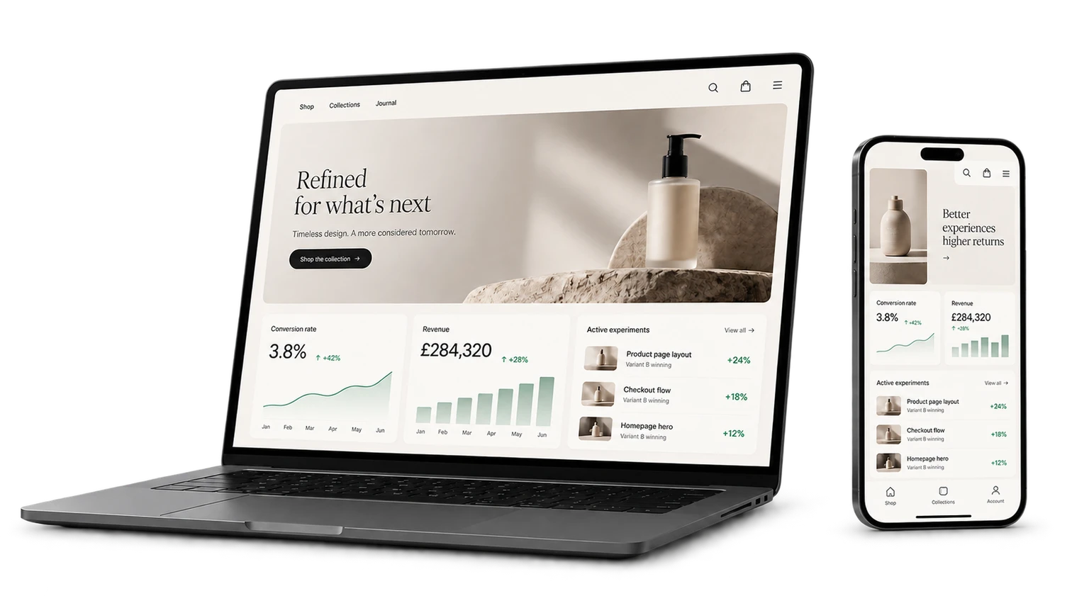 Illustrative commerce dashboard with fictional example metrics